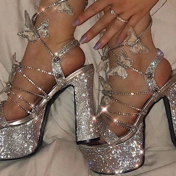 Dolls Kill × Poster Girl Rhinestone & Butterfly Platform Heels (8) No Box - Picture 5 of 11